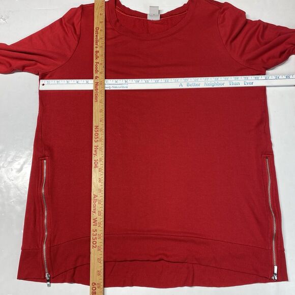 Chicos Zenergy Soft Sweatshirt Tunic Top Sz 3 (XL) Red Long Sleeve Side Zippers - Picture 2 of 10